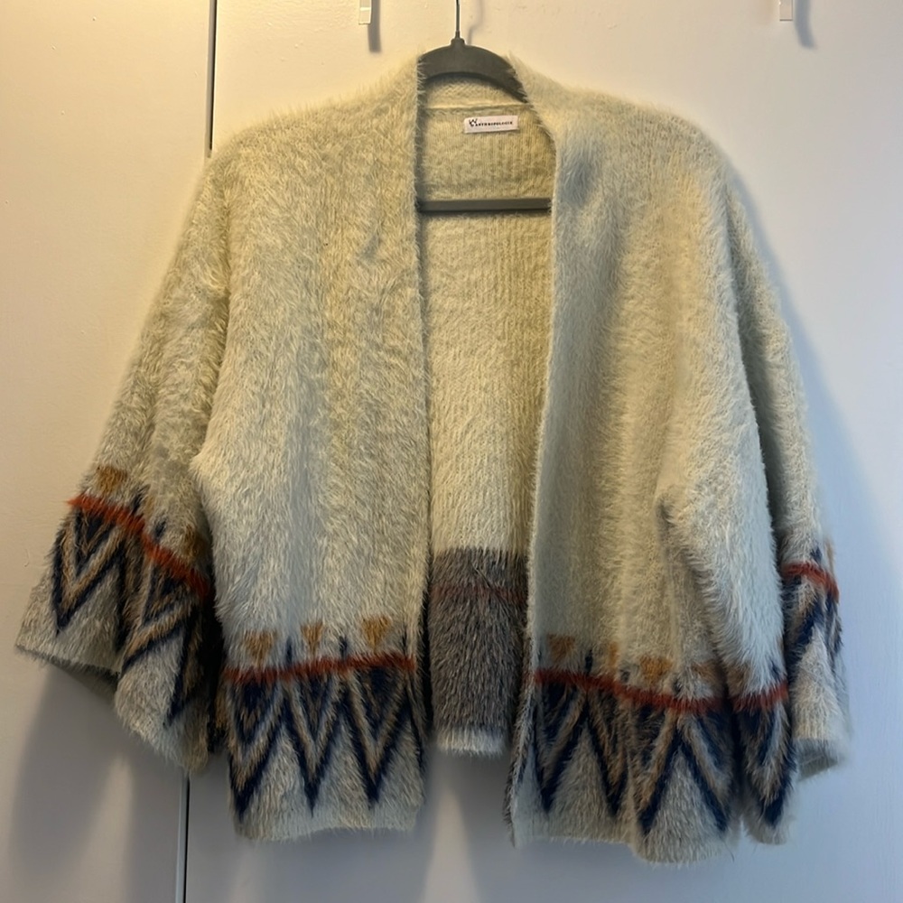 Anthropologie Fuzzy Printed Sweater with Oversized Sleeves